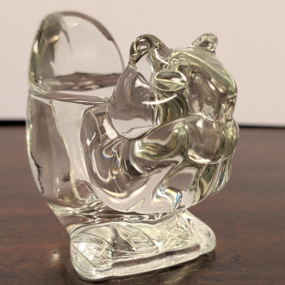 Vtg Avon Art Glass Squirrel Figurine Votive Candle Holder Clear 3" Decorative